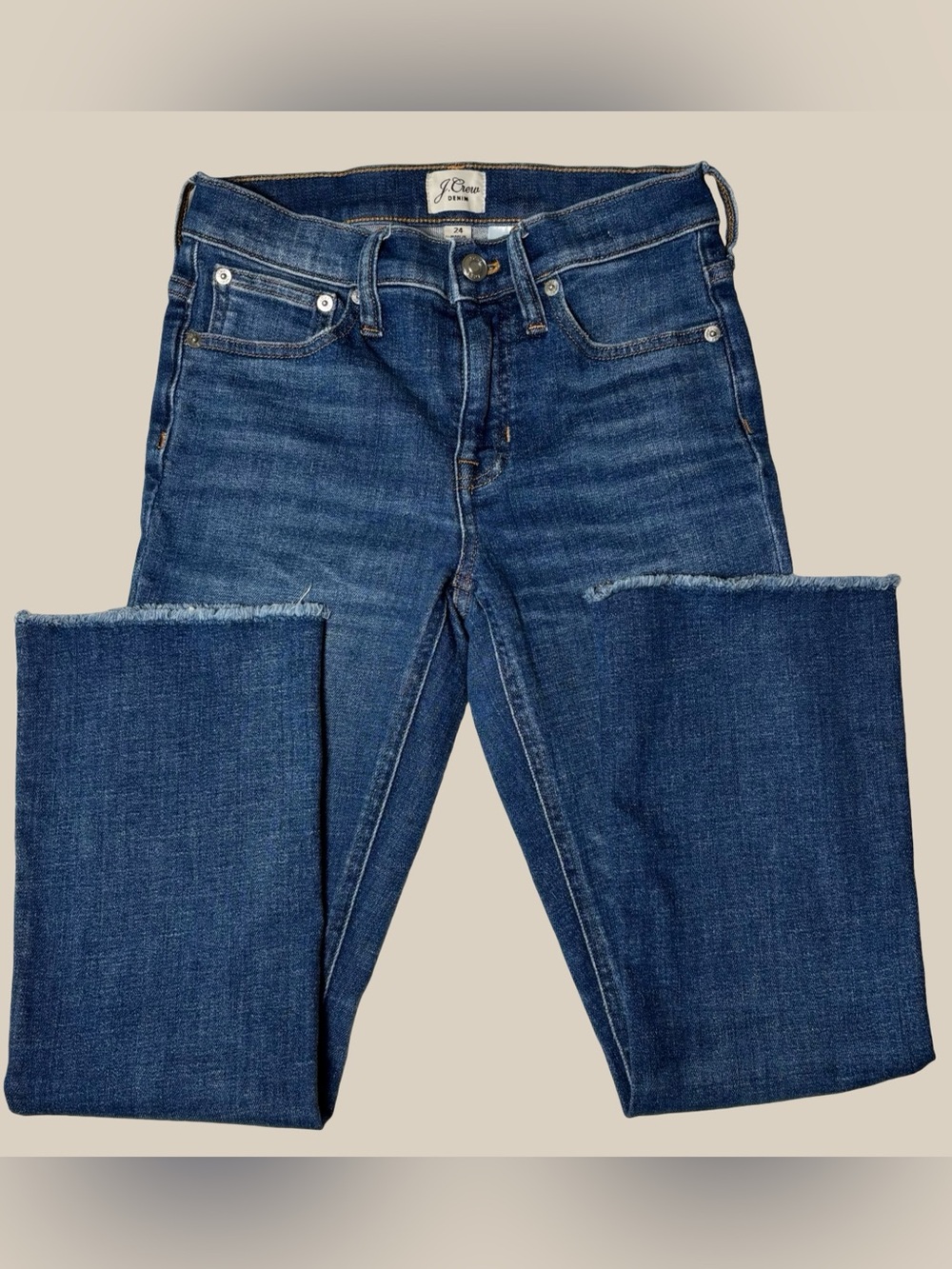 J. Crew Billie Demi Boot Crop Jeans Women's Blue 9" Mid Rise Frayed Raw Hem 24